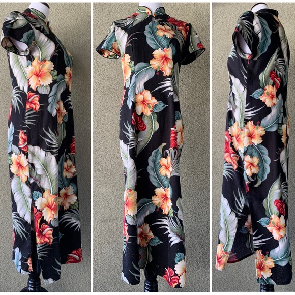 🌺 “Young Hawaii” Muumuu Maxi-Dress Cheongsam size M - Picture 3 of 12